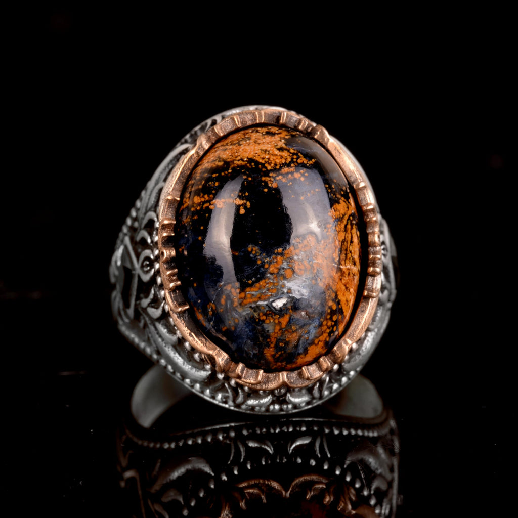 Natural Stone Men's Ring, 925 Sterling Silver Handcrafted Oval Ring — 2