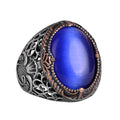 925 Sterling Silver Men's Ring - Blue Cat's Eye Stone Ring - Men's Ring