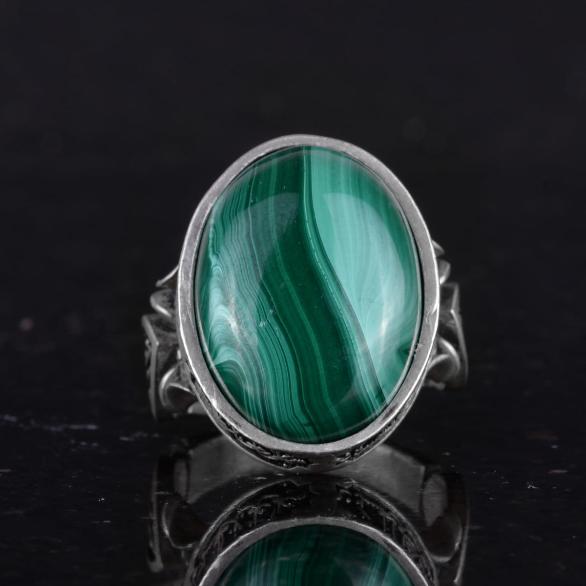 KAMBO Natural Malachite Gemstone Ring - Handmade 925 Sterling Silver Ring — 4