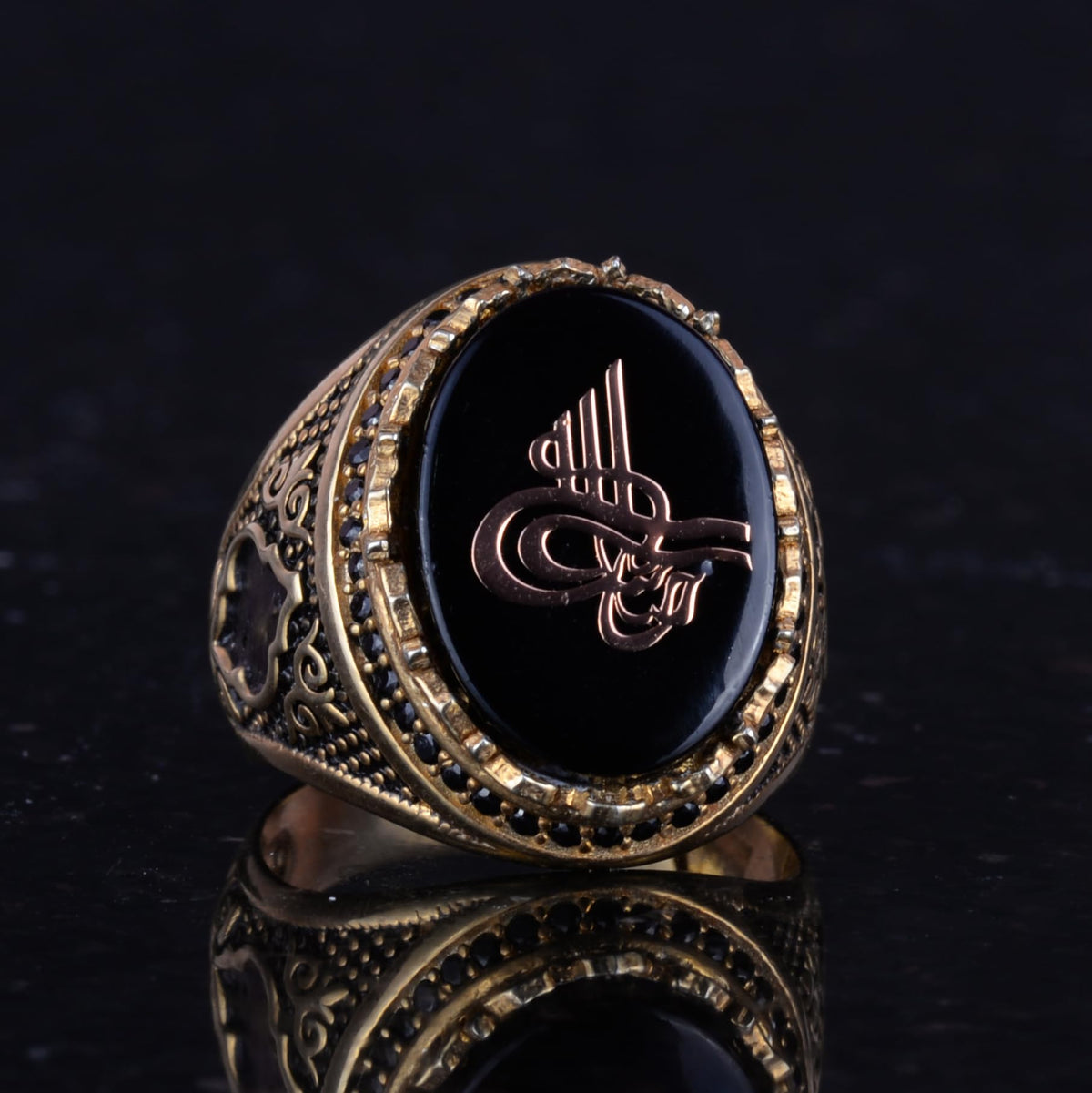 Kambo Men's Ottoman Tughra Ring - 925K Silver Gold Plated Men's Ring (Ottoman Tughra) — 5