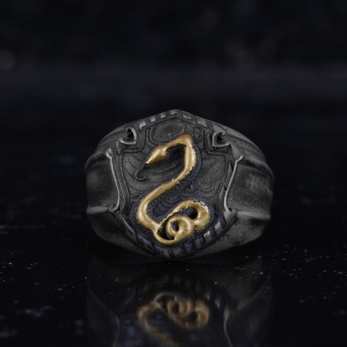 KAMBO Snake Symbol Men's Ring – 925 Sterling Silver Gold Plated Snake Design – Handmade Gothic Mythology Jewelry – Protective Snake Statement Ring — 4