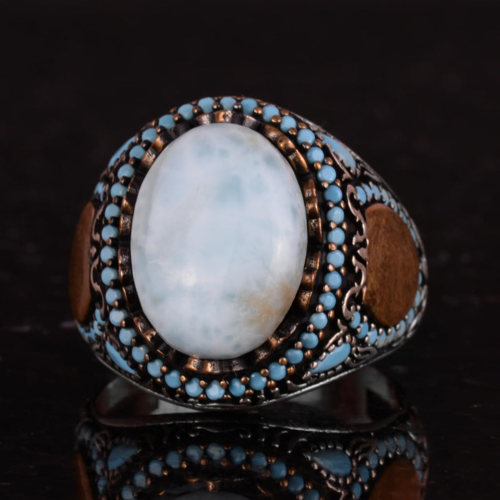 Natural Larimar Stone Handmade Ring - 925 Sterling Silver — 6