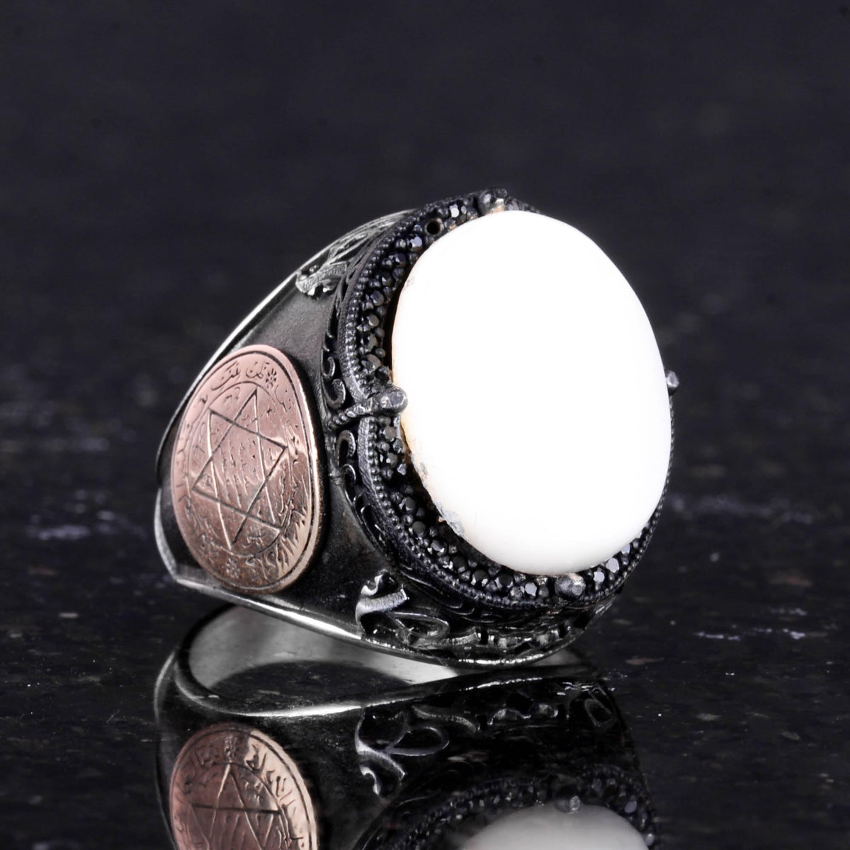 Star of David Ring, Natural Pearl Stone Ring - 925 Sterling Silver Ring — 5