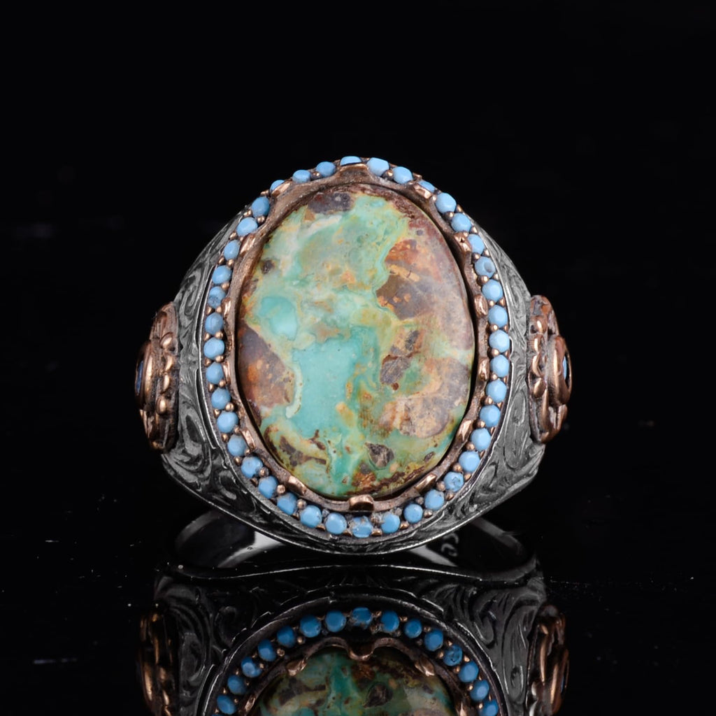 KAMBO Authentic Arizona Turquoise Stone Men's Ring - Natural Stone Handmade 925 Sterling Silver (Model-4) — 5