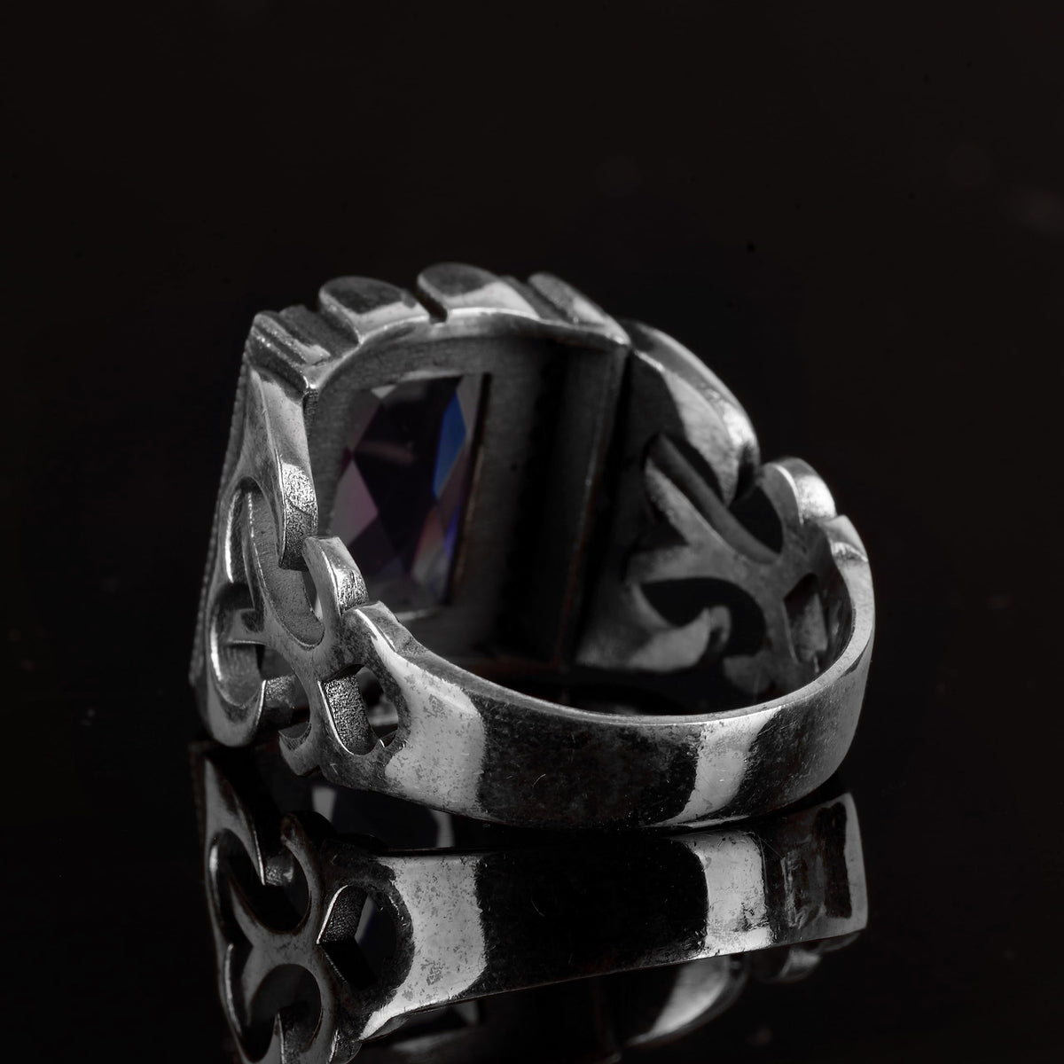 KAMBO Sultan Men's Ring, 925 Sterling Silver Ring, Handmade Unique Ring, Created Amethyst Stone Ring, Gift for Himself — 6