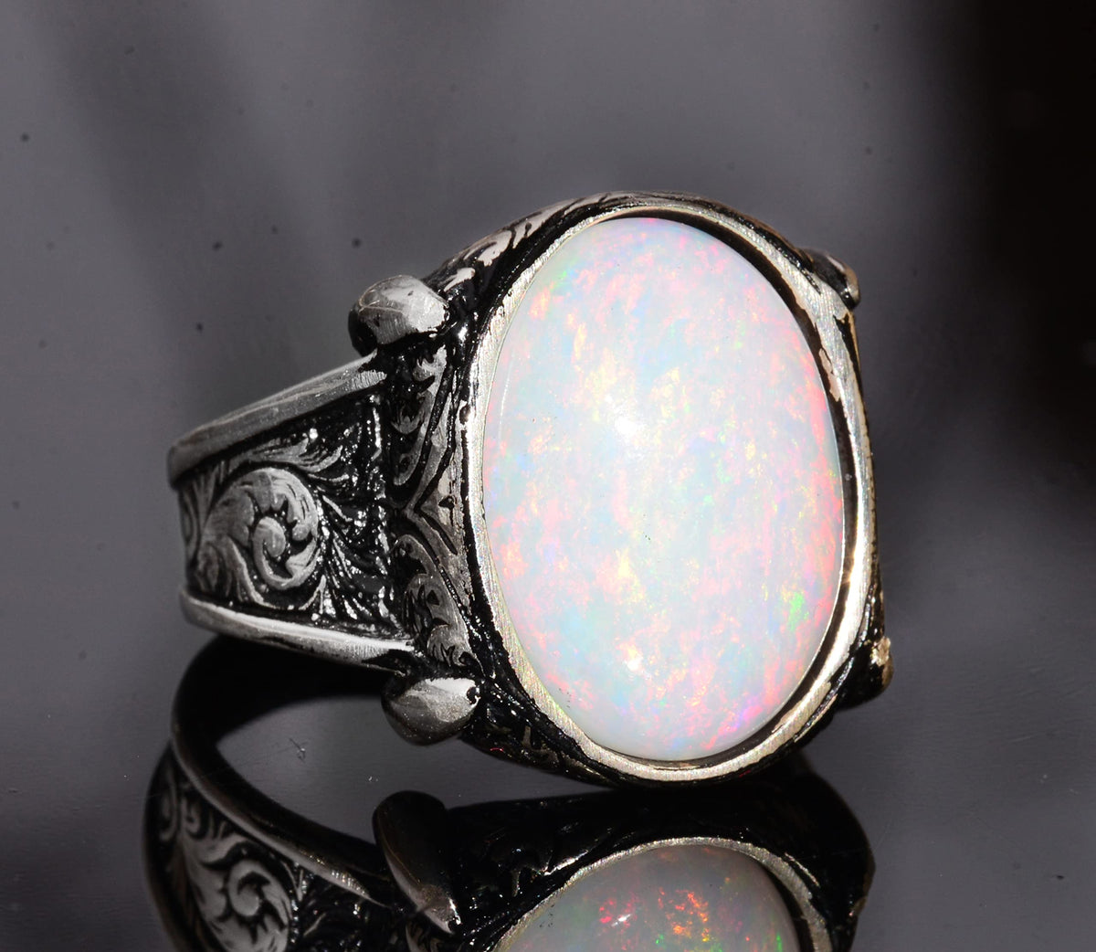 Real Natural Australian Opal Stone Silver Ring - 7.65 Carat, Vintage Ring — 3