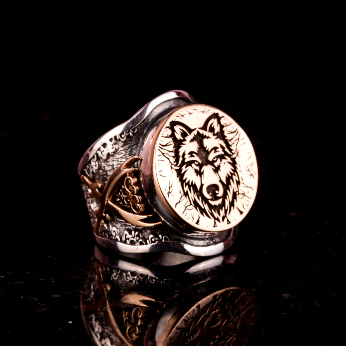 Wolf Head Ring, Sword Detail Silver Ring, 925 Sterling Silver Men's Ring (Customizable) — 4
