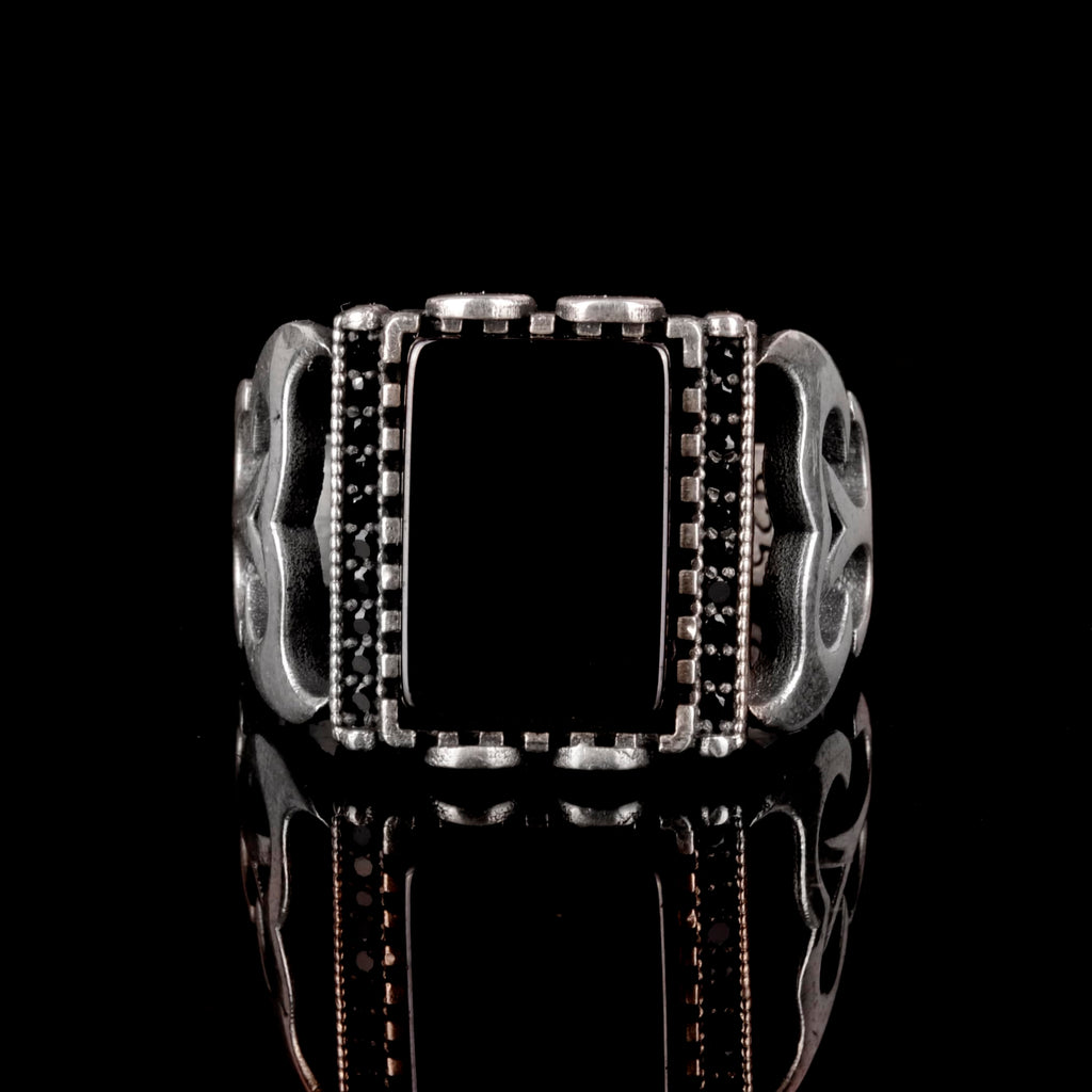 925 Sterling Silver Men's Ring - Real Natural Obsidian Stone — 2