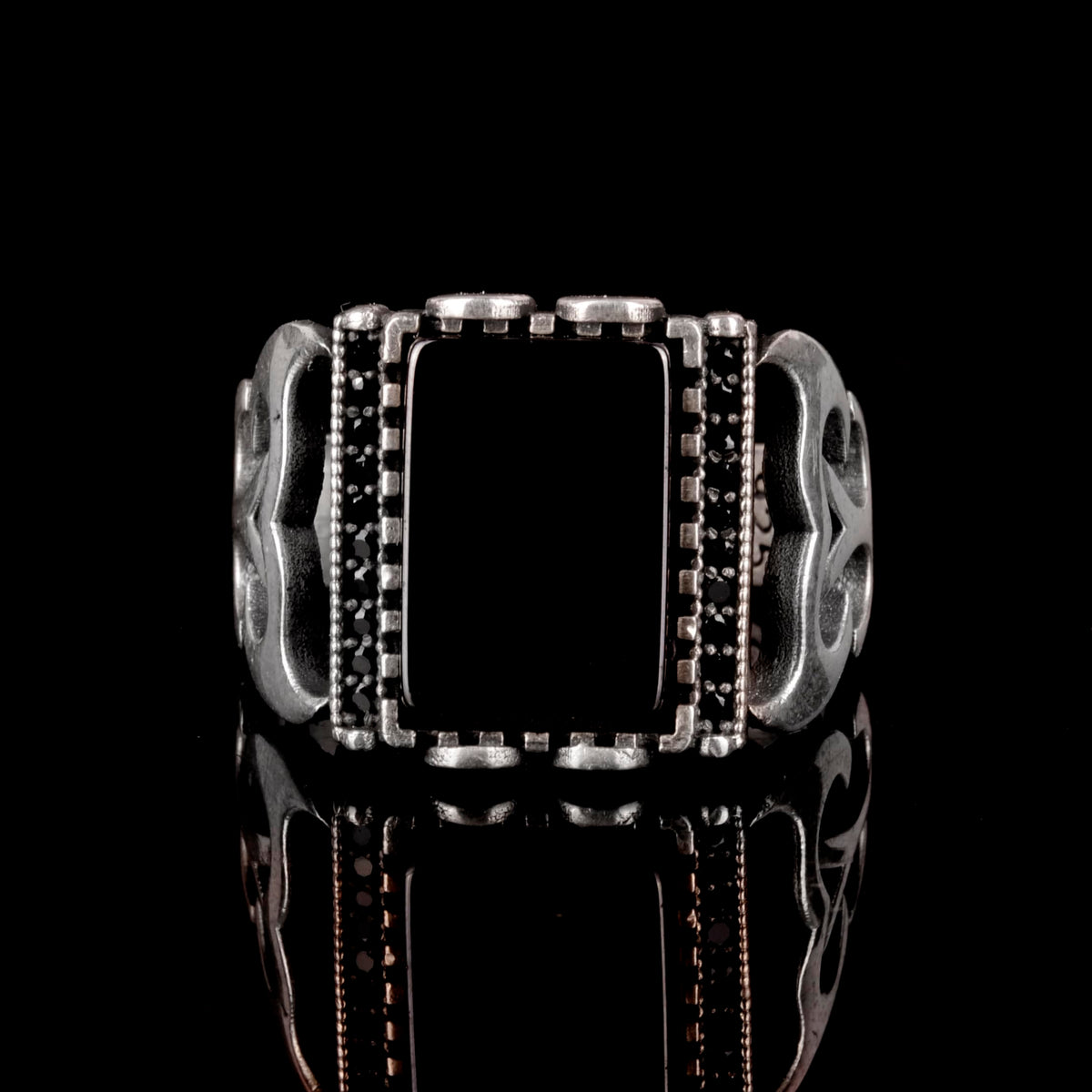925 Sterling Silver Men's Ring - Real Natural Obsidian Stone — 2