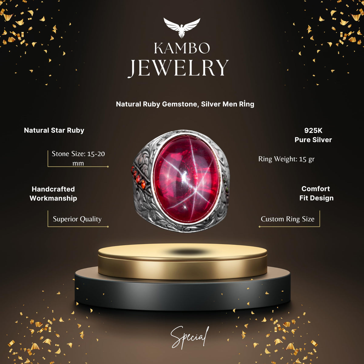 Natural Star Ruby Stone Ring - 925 Sterling Silver Handmade Ring — 8
