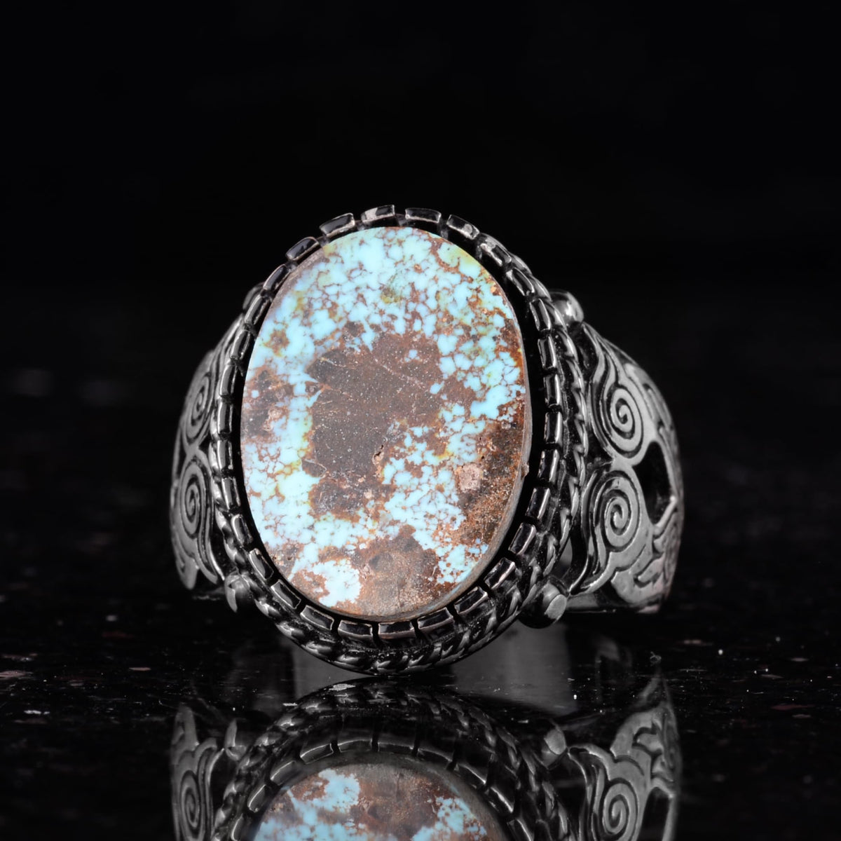 Kambo Real Natural Arizona Turquoise Stone Owl Figure Ring – Silver Men's Ring, Unique Artisan Design (Style-2) — 6