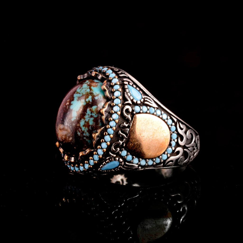 Natural Arizona Turquoise Stone Ring - Minimalist 925 Sterling Silver Men's Ring (Model-2) — 5