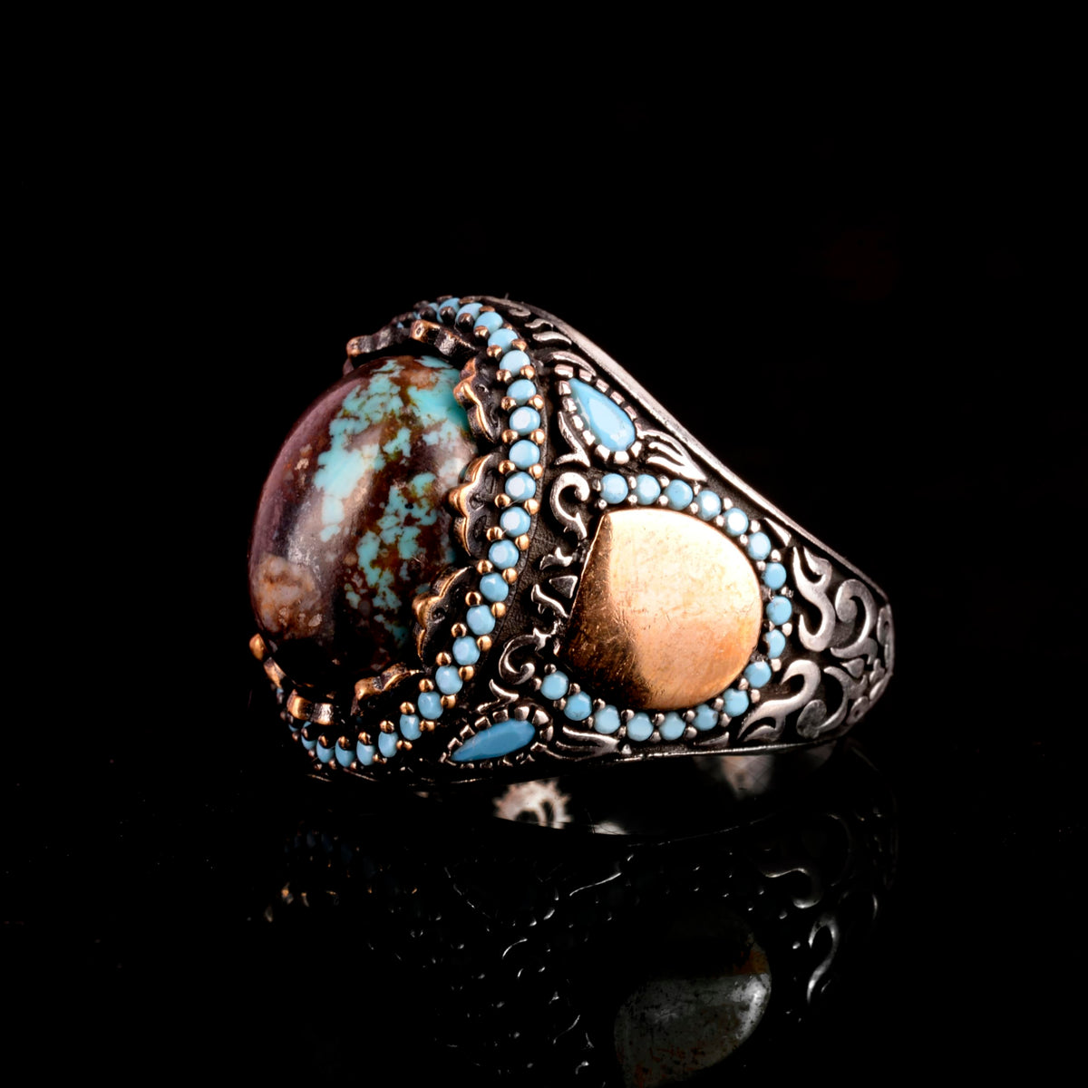 Natural Arizona Turquoise Stone Ring - Minimalist 925 Sterling Silver Men's Ring (Model-2) — 5