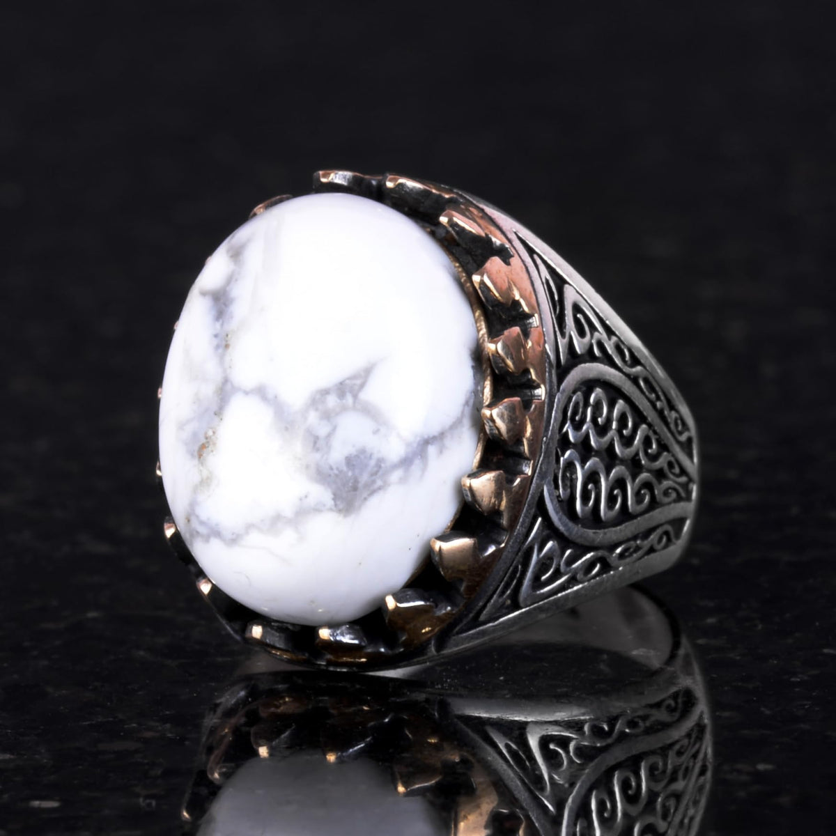 925 Sterling Silver Men's Ring - Handmade Elegance with Howlite Stone — 4