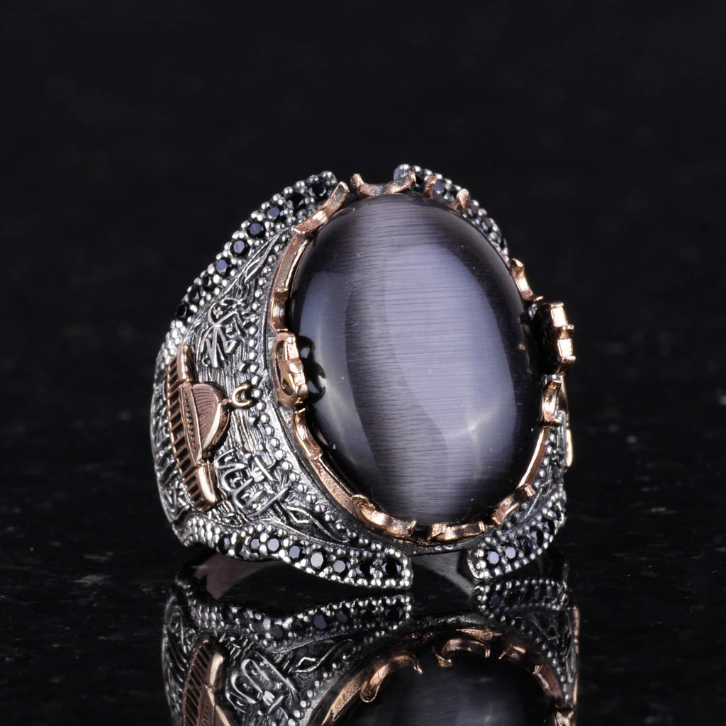Black Cat Eye Stone Ring, 925 Sterling Silver Stone Ring — 4