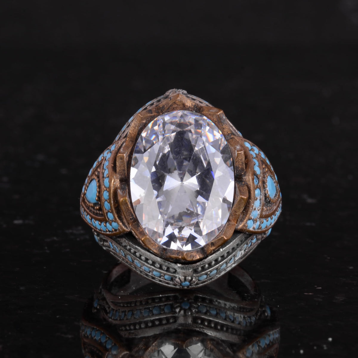Synthetic Stone Ring - Handmade 925 Sterling Silver Men's Jewelry — 4