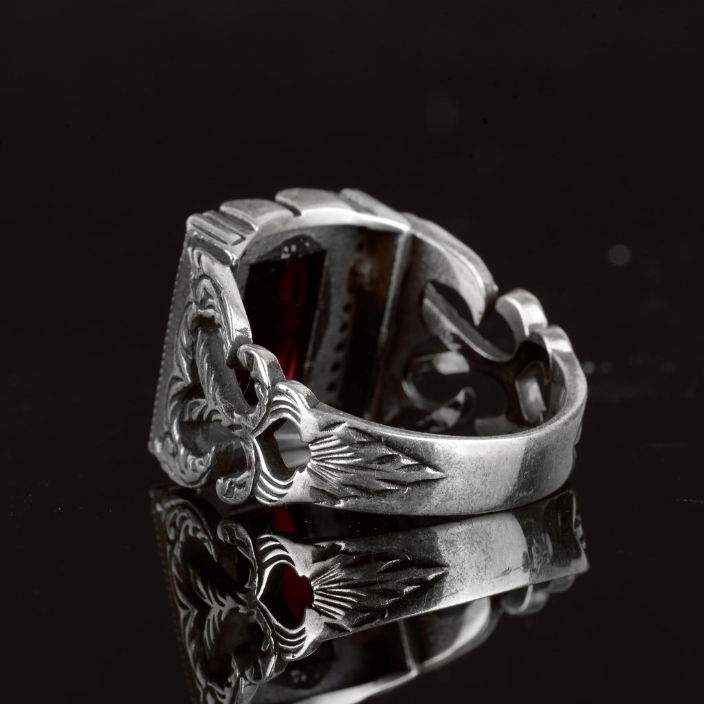 Natural Garnet Stone Ring, Handmade Minimalist Jewelry, 925 Sterling Silver Men's Ring — 7