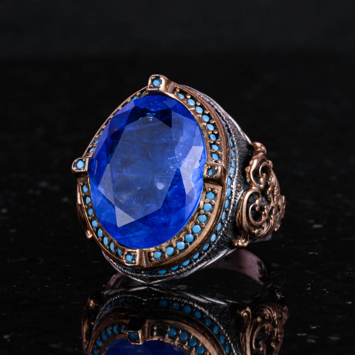 KAMBO 925 Sterling Silver Men's Ring, Synthetic Stone, Handmade Vintage Design — 5