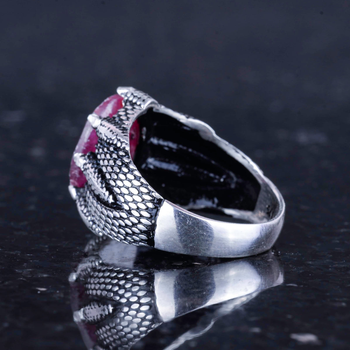Silver Claw Ring with Natural Red Ruby Stone — 7
