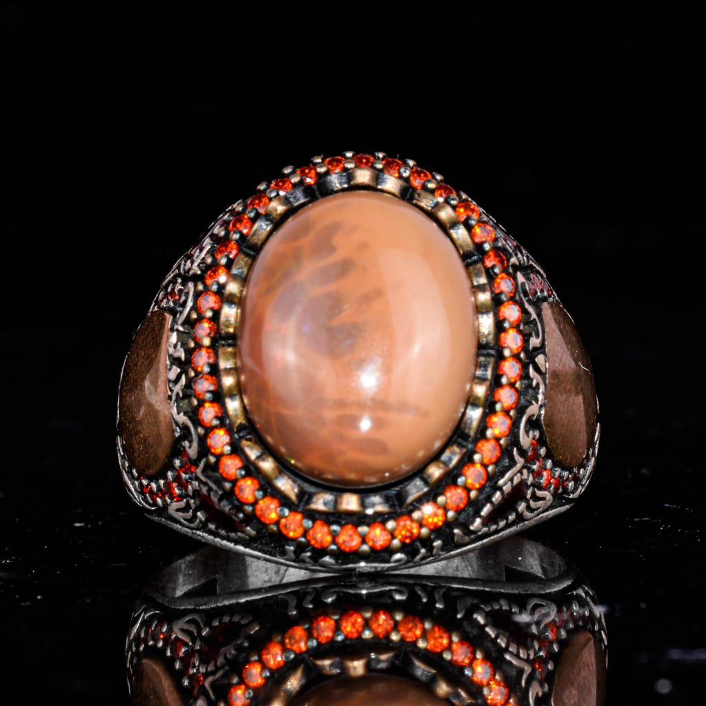 925 Sterling Silver Ring - Handmade Sultan Pattern with Natural Opal Stone — 4