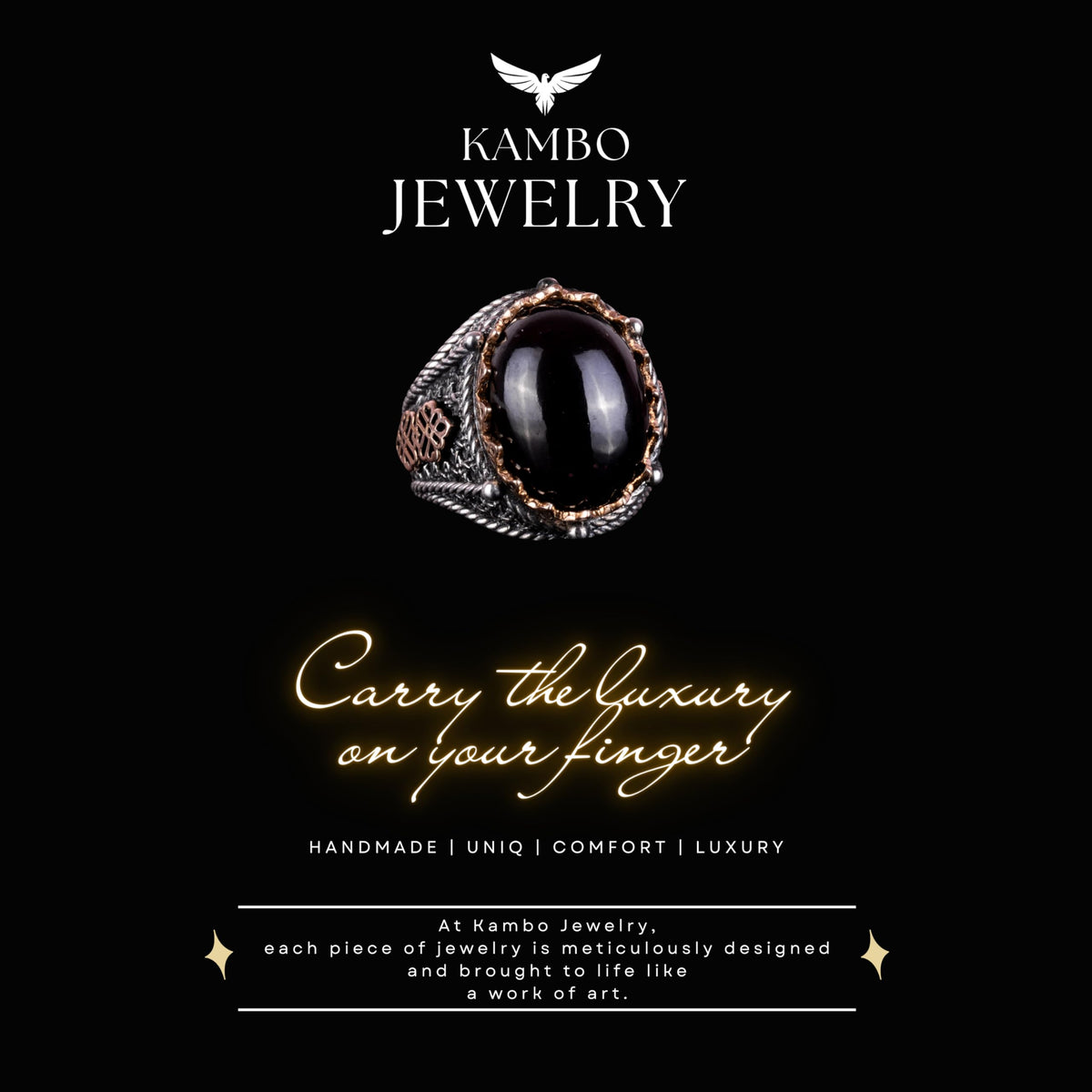 Natural Garnet Stone Silver Ring — 6