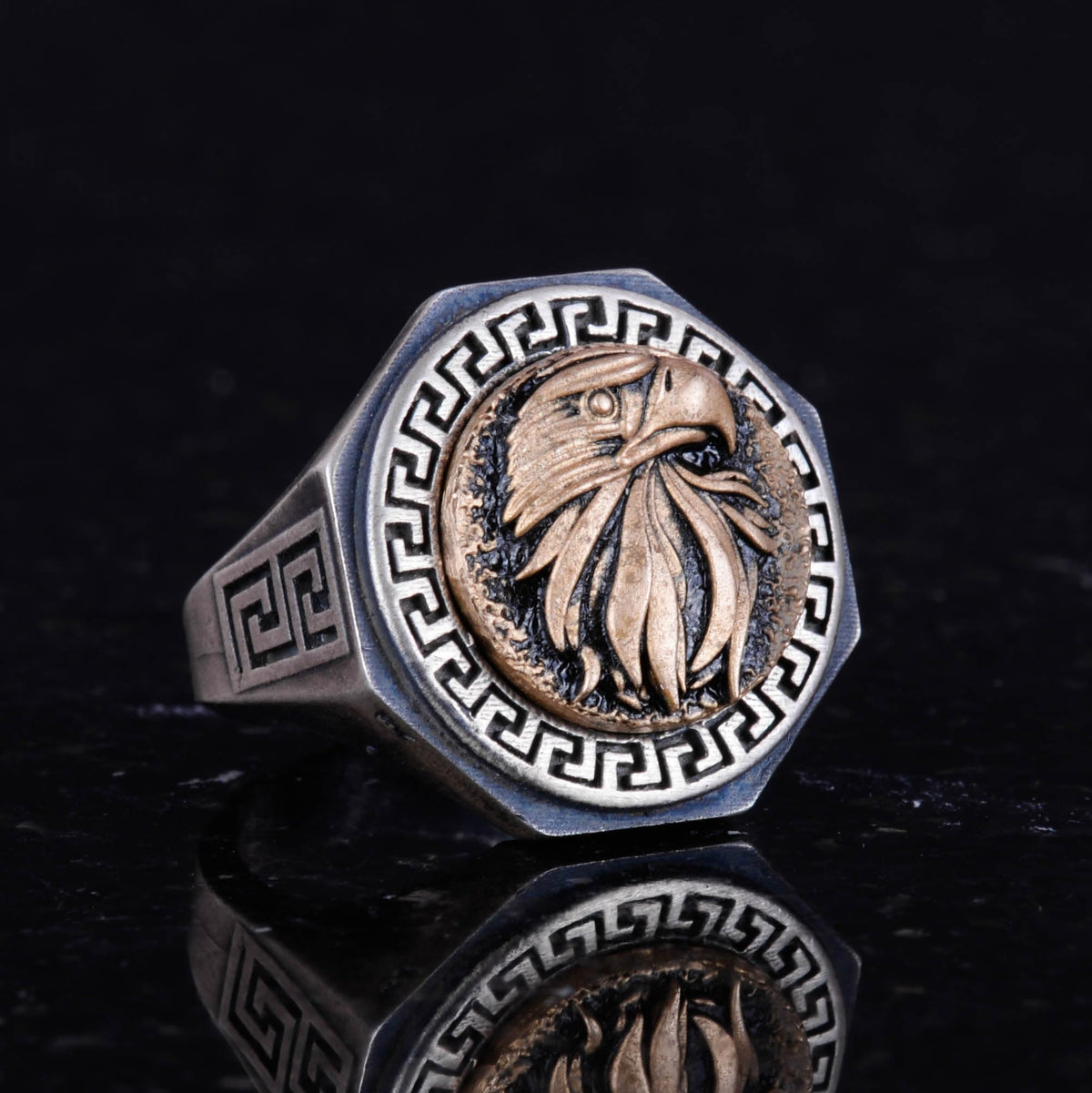 925 Sterling Silver Ring - Greek Pattern Men's Ring - Handmade Ring (Eagle) — 4