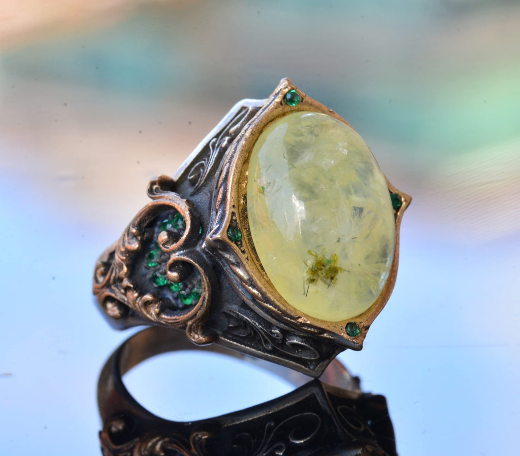 925 Sterling Silver Men's Ring with Natural Prehnite Stone, Ottoman Style Ring, Green Prehnite Stone — 4