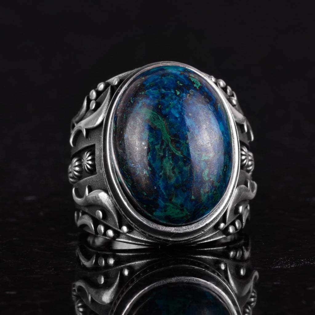Silver Men's Ring, Natural Azurite Stone Ring, 925 Sterling Silver Ring, Insight and Clarity Design — 4