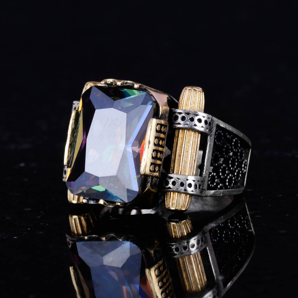 KAMBO Mystic Topaz Stone Ring - 925 Sterling Silver Men's Ring — 6