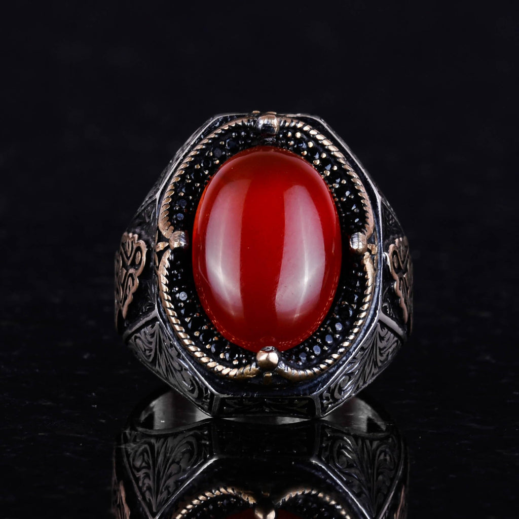 Natural Red Agate Stone Ring - 925 Sterling Silver — 4