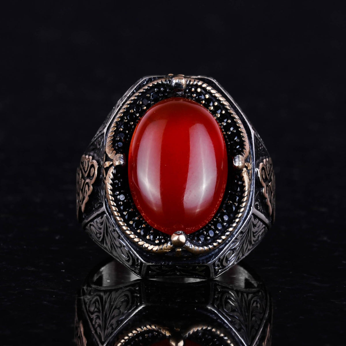 Natural Red Agate Stone Ring - 925 Sterling Silver — 4
