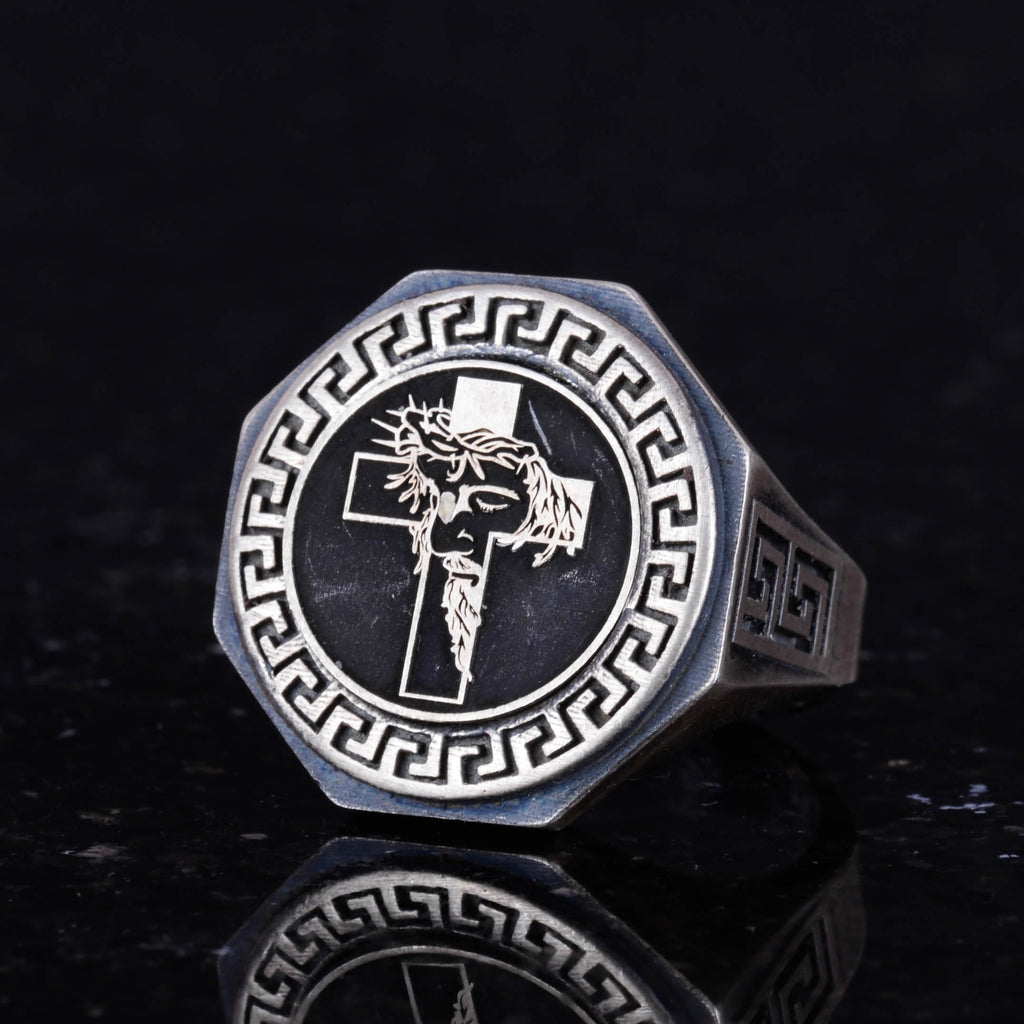 925 Sterling Silver Ring - Greek Key Pattern Men's Ring - Handmade Ring — 6