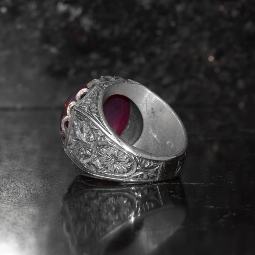 KAMBO Star Ruby Stone Men's Ring 925 Sterling Silver – Round Red Stone Ring – Handmade Classic Vintage Jewelry — 8