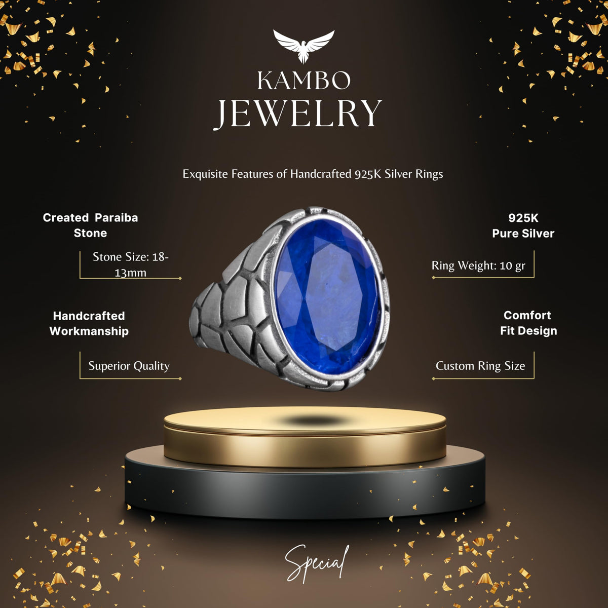 Luxury 925 Sterling Silver Paraiba Stone Ring — 6
