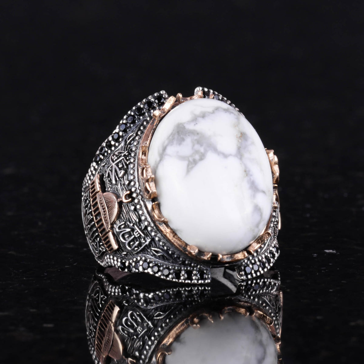 Natural Howlite Stone Men's Ring - 925 Sterling Silver — 3