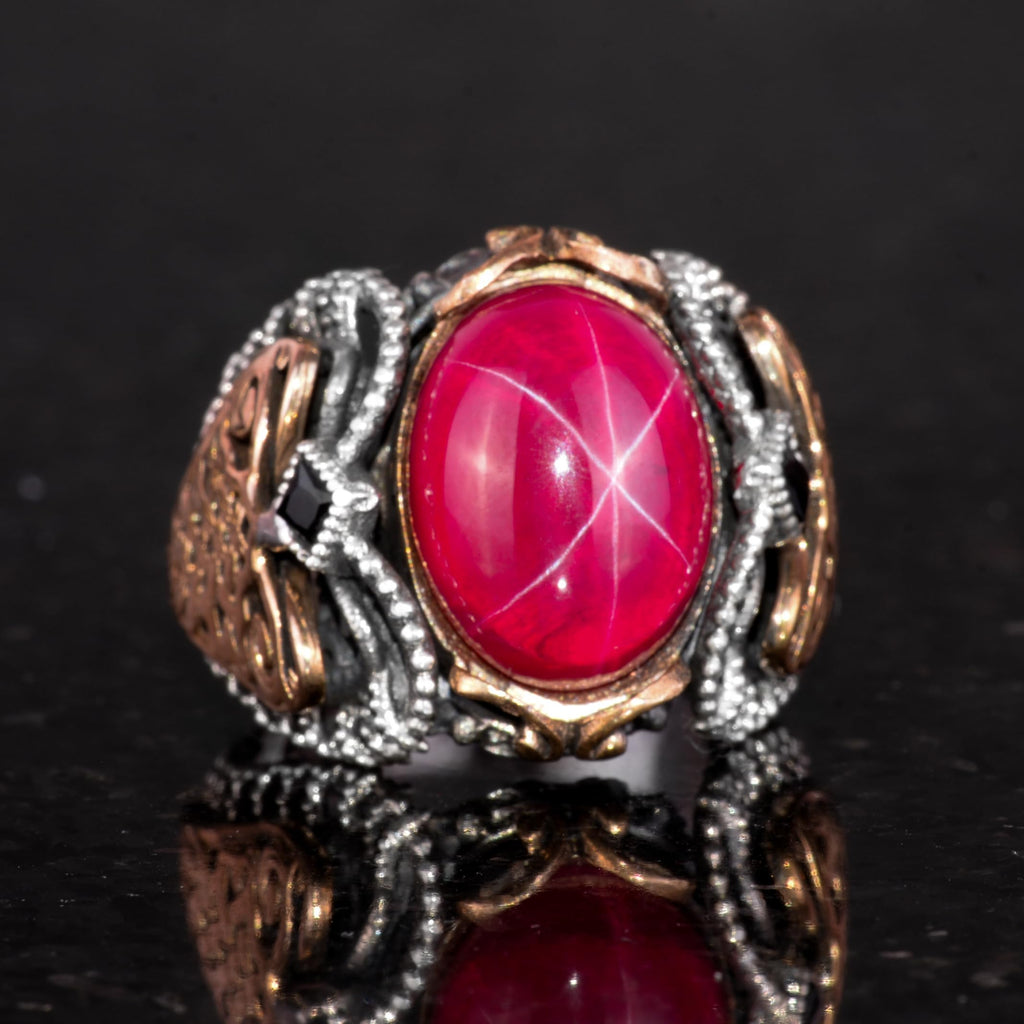 Real Natural Star Ruby Stone Men's Ring - 925 Sterling Silver — 4