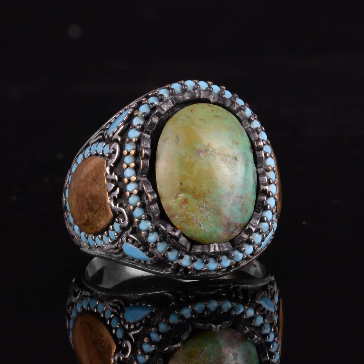 KAMBO Genuine Natural Arizona Turquoise Stone – 925 Sterling Silver Statement Ring – Handmade Men's Jewelry (Style-5) — 5