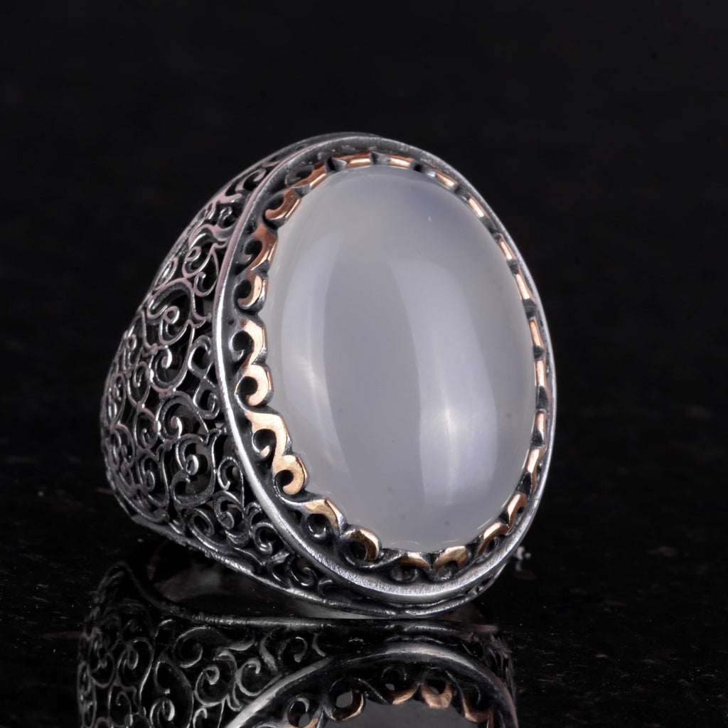 Handmade Silver Men's Large Ring Made with Moonstone — 4