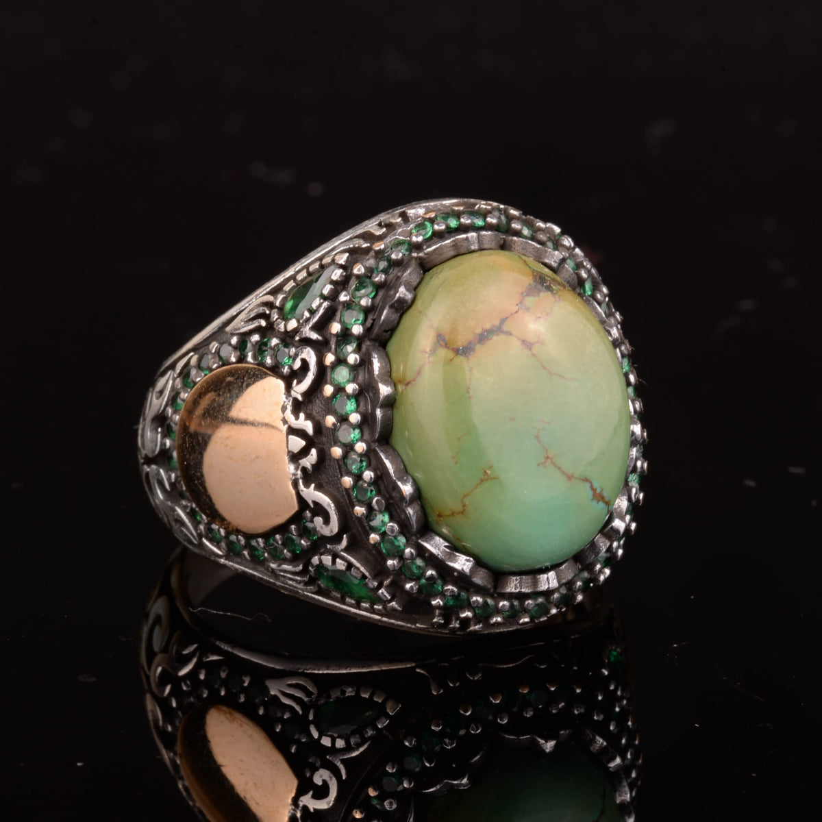 Natural Arizona Turquoise Stone Ring, Minimalist 925 Sterling Silver Men's Ring — 4