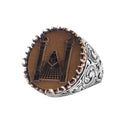 KAMBO Large Men's Ring - 925 Sterling Silver Handmade - Round Ottoman Style Amulet Ring - Vintage Artisan Men's Jewelry (Dark Antique Mason)