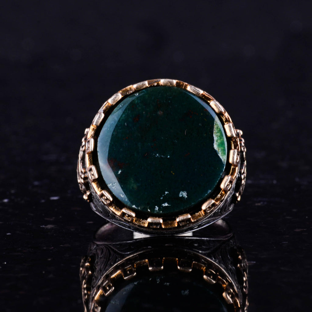 Natural Stone Ring - Handcrafted King Ring - 925 Sterling Silver (Bloodstone) — 4