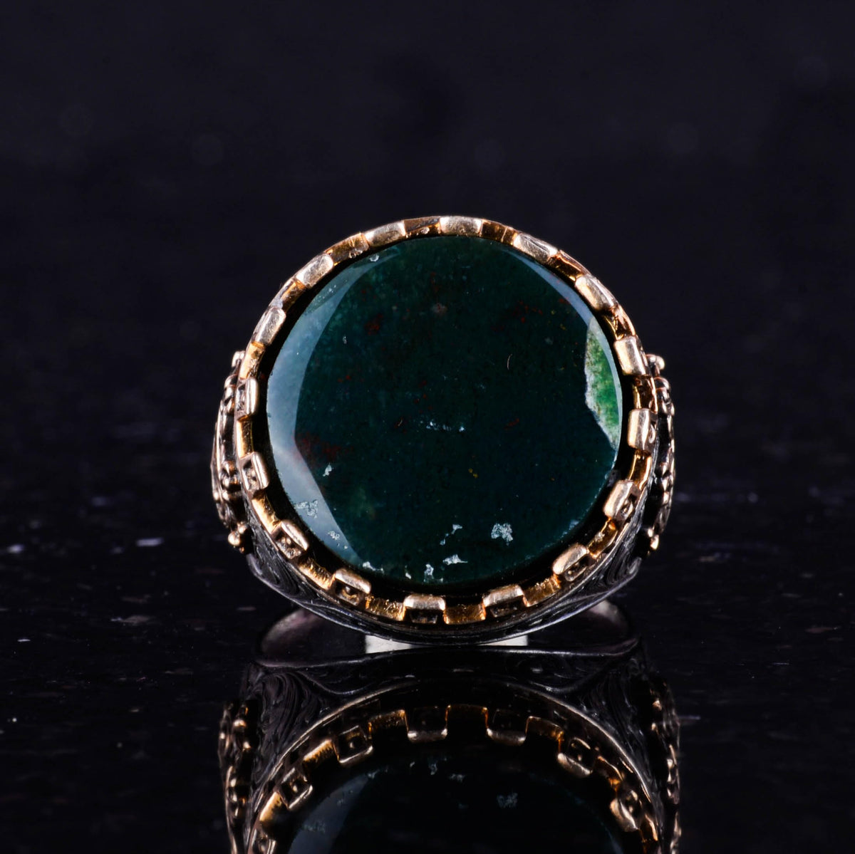Natural Stone Ring - Handcrafted King Ring - 925 Sterling Silver (Bloodstone) — 4