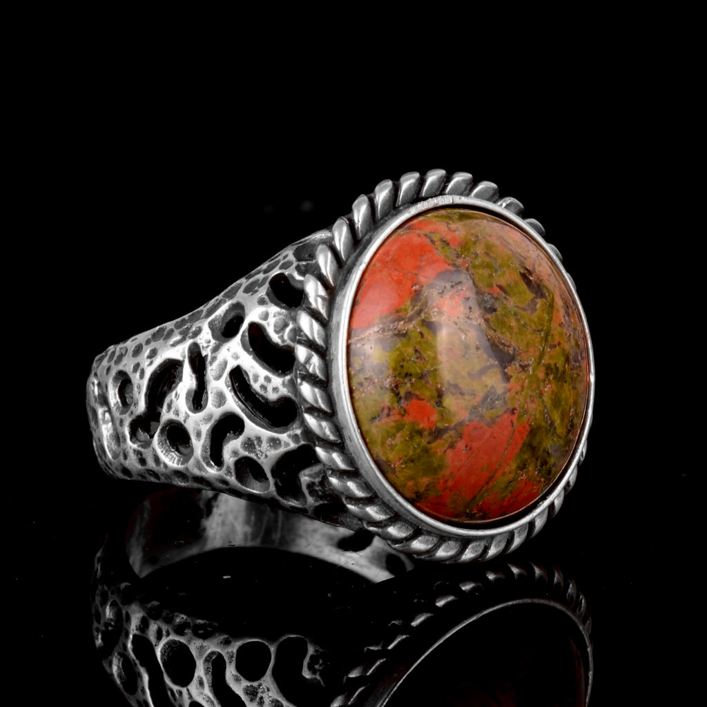 Unakite Natural Stone Silver Ring, Silver Ring, Handmade Stone Ring — 4