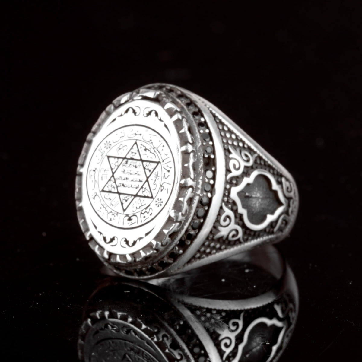 925 Sterling Silver Islamic Men's Ring - Solomon's Seal Carved Ring - Handmade Vintage Large Ring — 5