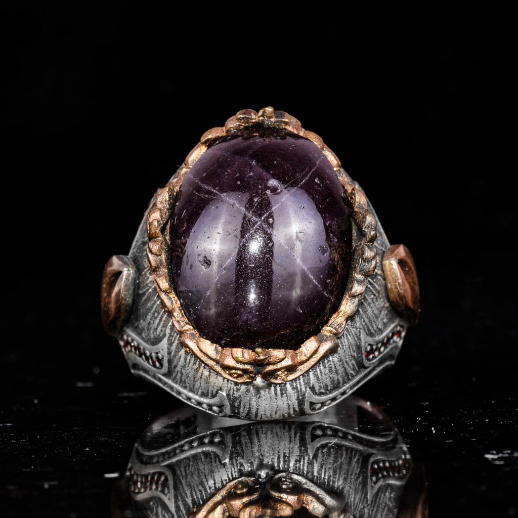 925 Sterling Silver Men's Ring Natural Star Garnet Stone - Handmade Expressive Jewelry — 4
