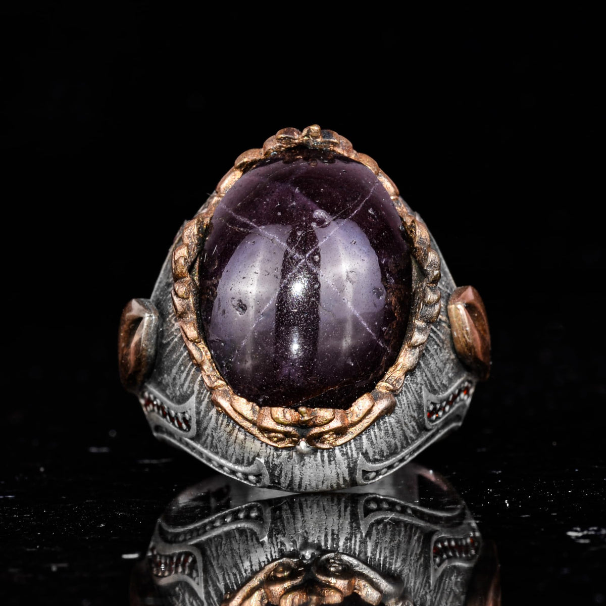 925 Sterling Silver Men's Ring Natural Star Garnet Stone - Handmade Expressive Jewelry — 4