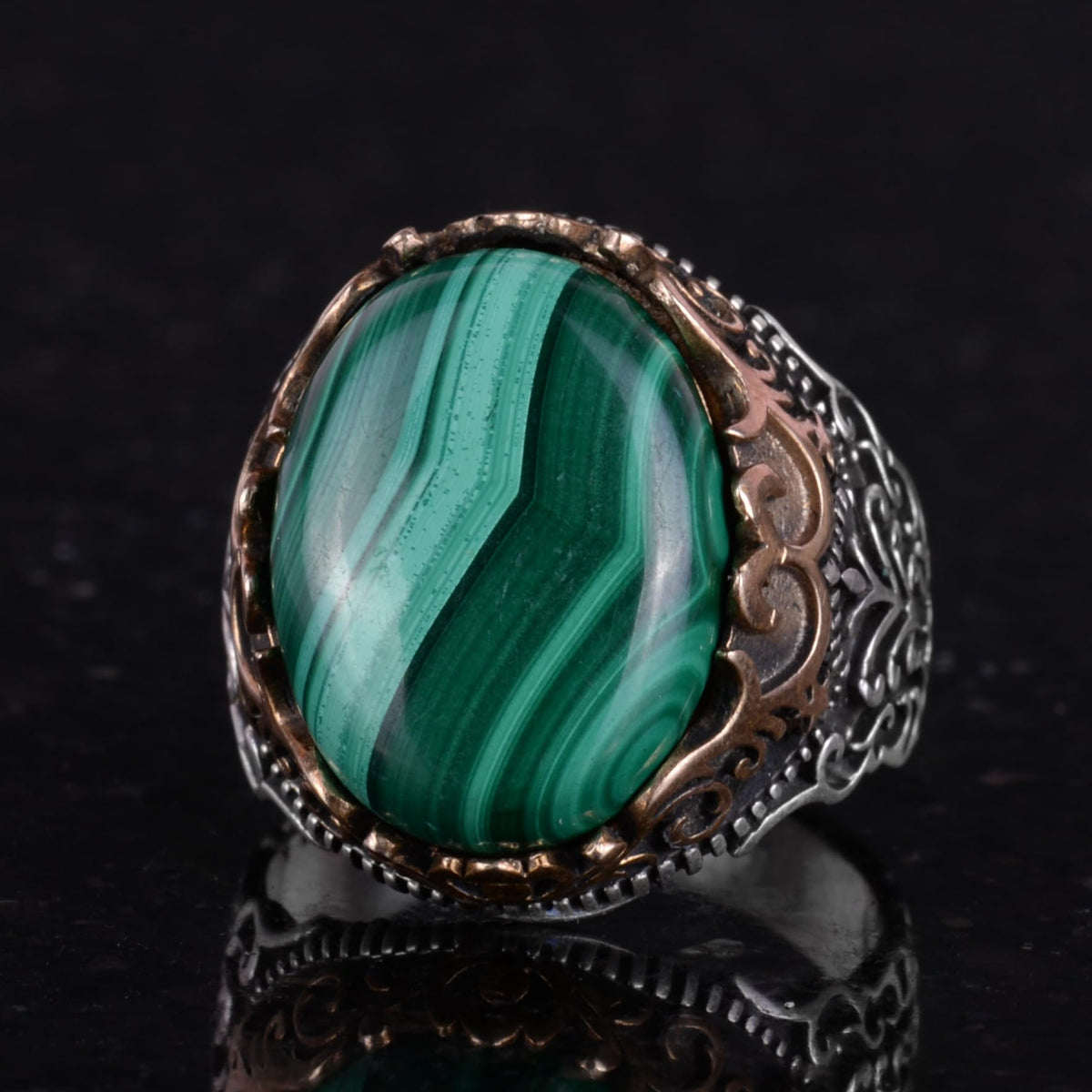 Natural Malachite Stone Handmade Ring - 925 Sterling Silver — 5