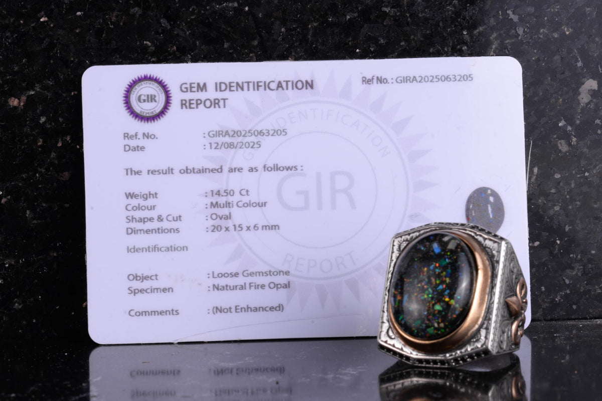 KAMBO Men's Design Opal Ring – 925 Sterling Silver Large Oval Opal Ring – Handmade Statement Ring for Men — 8