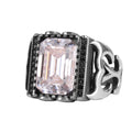 Certified Natural Diamond Moissanite Stone Men's Ring 925 Sterling Silver – Black Stone Detailed Rectangular Statement Ring