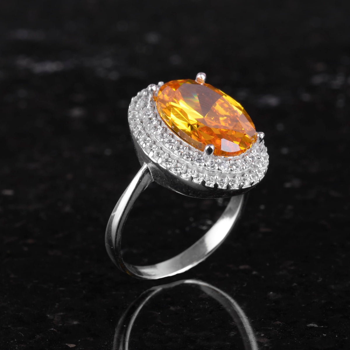 Kambo 925 Sterling Silver Women's Ring – Handmade Ring with Synthetic Stone, Elegant Oval Cut (Synthetic Citrine) — 5